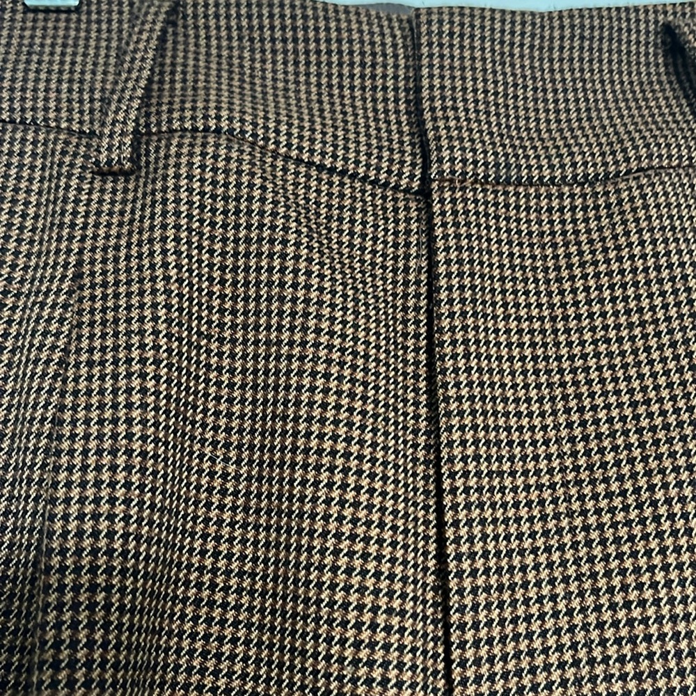 Brown Houndstooth Wool Blend Pleated Pants Women Size 38 - Picture 2 of 6